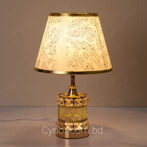 Golden Color Metal & Crystal Design Body Golden Pattern White Shade Table Lamp