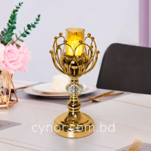 Golden Color Metal Body with Crystal Design Candle Holder