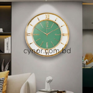 Fiber and Glass Made Golden and White Color Body Green Color Dial Wall Clock