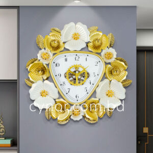 High Quality Stainless Steel Metal Body Golden Cream Color Aquatic Design Moving Mechanical Gear Design Wall Clock