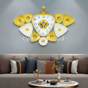 High Quality Stainless Steel Metal Body Golden White Color Aquatic Crown Design Moving Mechanical Gear Design Wall Clock