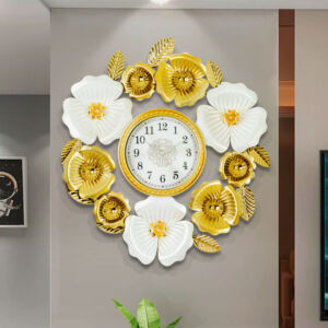 Stainless Steel Metal Body Golden Cream Color Aquatic Design Wall Clock