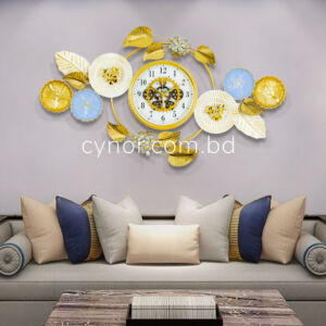 High Quality Stainless Steel Metal Body Golden, Blue, White Color Aquatic Design Moving Mechanical Gear Design Wall Clock