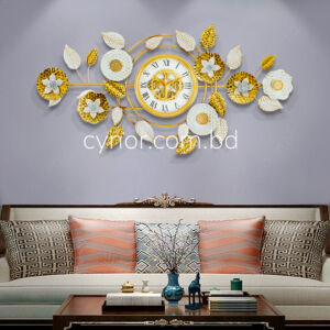 High Quality Stainless Steel Metal Body Golden, White Color Aquatic Design Moving Mechanical Gear Design Wall Clock