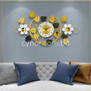 Metal Body Stainless Steel Golden and Black Color Leaf Design Wall Clock