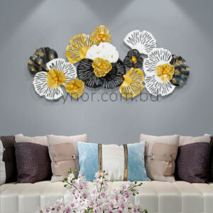 Metal Body Golden, Black, White Color Gingko Leaf Design Wall Decor