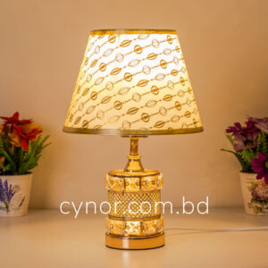 Golden Color Metal and Crystal Stone Design Body Golden Pattern Plastic Shade Table Lamp