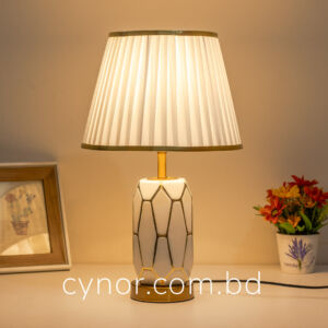 White and Golden Color Ceramic and Metal Body with White Color Fabric Shade table Lamp