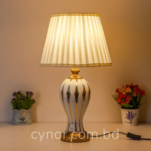 White and Golden Color Ceramic and Metal Body with Cream Color Fabric Shade table Lamp (Copy)