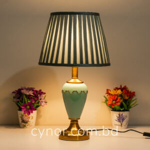Green and Golden Color Ceramic and Metal Body Green Color Fabric Shade Table Lamp
