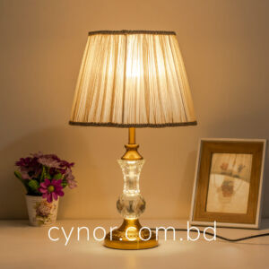 Golden Color Metal Body with Crystal Design Biscuit Color Fabric Shade Table Lamp