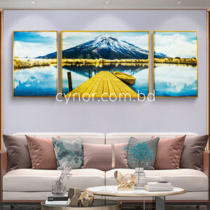 Metal Aluminium Frame Resin with Stone Design Boat Dock Mountain lake Scenery Wall Frame Decor Set