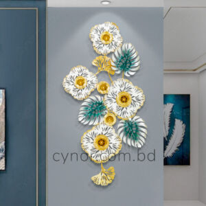 Metal Body Golden, Green, White Color Aquatic Leaf Design Wall Decor