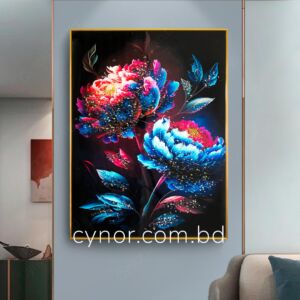 Metal Aluminium Frame Resin with Stone Design Abstract Rose Flower Wall Frame Decor