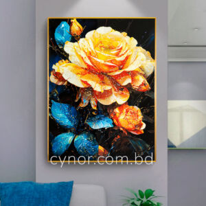 Metal Aluminium Frame Resin with Stone Design Abstract Rose Flower Wall Frame Decor