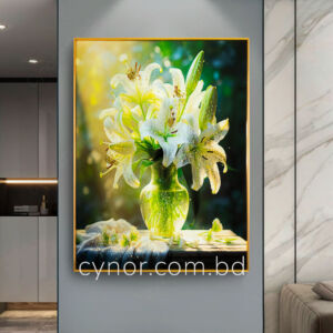 Metal Aluminium Frame Resin with Stone Design Abstract Orchid Flower Vase Wall Frame Decor