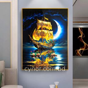 Metal Aluminium Frame Resin with Stone Design Abstract Ship Night Flower Scenery Wall Frame Decor