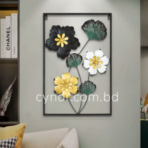 Metal Body White, Golden, Green, Black Color Leaf and Flower Design Wall Decor