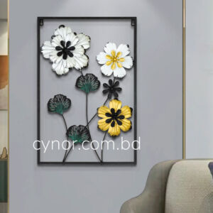 Metal Body White, Golden, Green, Black Color Leaf and Flower Design Wall Decor
