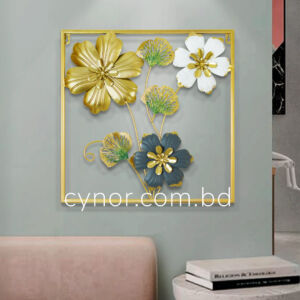 Metal Body White, Golden, Green, Ash Color Gingko Leaf and Flower Design Wall Decor