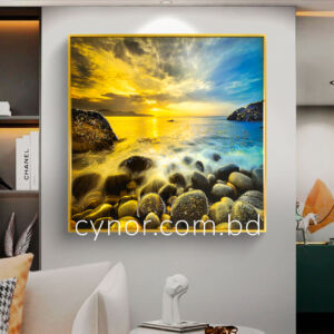 Metal Aluminium Frame Resin with Stone Design Sunset View Nature Scenery Wall Frame Decor