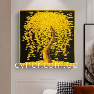 Metal Aluminium Frame Resin with Stone Design Abstract Golden Tree Wall Frame Decor